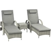 Image de Outsunny Chaise Longue Table 3 pièces Ensemble de meubles de jardin, Rotin synthétique + Métal Gris