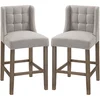 Image de HOMCOM 2er-Set Barhocker avec capitonnage, bois massif, repose-pieds inclus, 47 cm x 50 cm x 101 cm, Gris + Naturel
