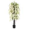 Image de Outsunny Plante artificielle avec glycines blanches Décoration 1,65 m Plantes artificielles en pot Arbre de décoration en plastique et ciment Blanc + Vert 24 x 24 x 165 cm