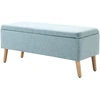 Image de HOMCOM Banc rembourré avec espace de rangement, banc-lit avec revêtement en lin, bois de caoutchouc, vert clair 110x39x45cm