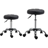 Image de HOMCOM Lot de 2 Tabourets à roulettes réglables en hauteur et pivotants, tabouret de travail avec roues pour salon, bureau, simili cuir, Ø35,5 x 63 cm, Noir