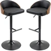 Image de Lot de 2 tabourets de bar pivotants avec repose-pieds, réglable en hauteur chaises de cuisine similicuir bois Noir et café 48x49,5x76-96cm