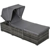 Image de Outsunny Chaise longue en rotin polymère avec auvent Transat réglable Lit de jardin en rotin Mobilier de jardin avec coussins Gris 195x65x40cm