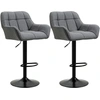 Image de HOMCOM Lot de 2 Tabourets de Bar au Design Rétro Réglables en Hauteur en Simili Cuir et en Tissu Aspect Lin Gris + Noir