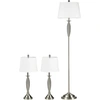 Image de HOMCOM Ensemble de 3 lampes. 1 lampadaire, 2 lampes de table, style en lin; 38 cm x 38 cm x 158 cm, Argent + Blanc