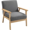 Image de HOMCOM Fauteuil au design scandinave, Fauteuil d'appoint, Bois massif, aspect lin, 64 cm x 70 cm x 72 cm, Gris + Naturel