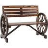 Image de Outsunny Banc de Jardin avec Design de Roue de Chariot pour 2 Personnes en Bois Naturel Marron Foncé 105,5 x 56 x 79 cm