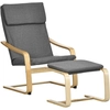 Image de HOMCOM Fauteuil avec Repose-Pieds, Ensemble de Fauteuil en Tissu Effet Lin et Bois Massif, Gris + Naturel