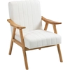 Image de HOMCOM Fauteuil rembourré au Design Scandinave, Velours, Cadre en Bois Massif, 68 x 74 x 82 cm, Naturel + Blanc crème