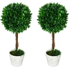 Image de HOMCOM Lot de 2 arbres buis artificiels, plante artificielle, feuilles artificielles, pot de plantation inclus, 28 cm x 28 cm x 60 cm, Vert