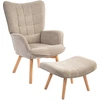 Image de HOMCOM Fauteuil d'Appoint avec Repose-Pieds, Fauteuil Relax en Corduroy, Fauteuil avec Accoudoirs et Pieds en Bois, pour Salon, Marron Clair