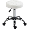Image de HOMCOM Tabouret pivotant, Tabouret de salon, réglable en hauteur, similicuir, motif de couture, Ø35,5 x 51-67 cm, Blanc/Argent