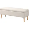 Image de HOMCOM Banc coffre rangement rembourré aspect lin pour chambre à coucher, entrée, salon, charge 120 Kg, 110 x 39 x 45 cm, beige