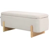 Image de HOMCOM Tabouret avec espace de rangement, banc rembourré en mousse, imitation lin, 111 x 44 x 44,5 cm, Crème