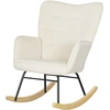 Image de HOMCOM Chaise à Bascule, rembourrage épais, large dossier, hêtre/cadre en acier, jusqu'à 120 kg, Beige