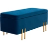 Image de HOMCOM Banc de lit, Banc rembourré avec espace de rangement, Métal, Bois de caoutchouc, Mousse, 100 x 40 x 42 cm, Bleu foncé