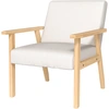 Image de HOMCOM Fauteuil Rembourré avec Accoudoirs, Chaise de Salle à Manger en Imitation Lin, Cadre en Bois Massif, 64 x 70 x 72 cm, Creme