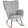 Image de HOMCOM Fauteuil à bascule vintage, patins courbés, rembourrage épais, hêtre & acier, Gris clair