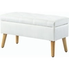 Image de HOMCOM Banc rembourré avec rangement, revêtement en velours, pieds en bois, pour salon chambre entrée, 80 x 35 x 40 cm, Blanc