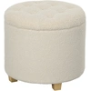 Image de HOMCOM Tabouret rond de rangement avec couvercle et pieds en bois, Repose-pied pour salon, couloir, chambre à coucher, Crème