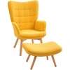 Image de HOMCOM Fauteuil d'appoint avec Repose-Pieds, Fauteuil de relaxation en Aspect Côtelé, Fauteuil avec Accoudoirs en Bois, pour Salon, Orange