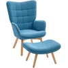Image de HOMCOM Fauteuil d'Appoint avec Repose-Pieds, Fauteuil Relax en Style Cordon, Fauteuil avec Accoudoirs en Bois, pour Salon, Bleu