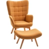 Image de HOMCOM Fauteuil d'Appoint avec Repose-Pieds, Fauteuil Relax en Aspect Côtelé, Fauteuil avec Accoudoirs en Bois, pour Salon, Brun