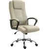 Image de Vinsetto Fauteuil de bureau en imitation de lin, réglable en hauteur, fonction de bascule, 5 roulettes, Beige