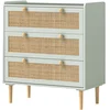 Image de HOMCOM Commode pour la chambre avec 3 tiroirs, devantures en rotin, commode à vêtements pour l'entrée, l'entrée, MDF, Bleu Clair