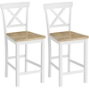 Image de HOMCOM Ensemble de 2 tabourets de bar avec dossier et repose-pied en bois de caoutchouc, pour cuisine, salle à manger, bar, Chêne+Blanc