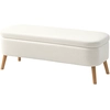 Image de HOMCOM Tabouret de Rangement, Tabouret Rembourré avec 65 L de Stockage, Repose-Pieds, Tissu en Polaire, Bois de Caoutchouc, Mousse, 120 x 42 x 45 cm, Blanc Crème