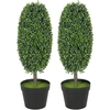 Image de HOMCOM Lot de 2 plantes artificielles, arbres artificiels résistants aux UV dans un pot, en plastique, ciment, vert