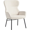 Image de HOMCOM Fauteuil rembourré moderne de style oreilles, dossier haut, rembourrage épais, pieds en acier, blanc crème