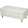 Image de HOMCOM Banc Pouf de Rangement, Pieds en Bois, Revêtement en Tissu Doux, Blanc Crème