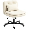 Image de HOMCOM Chaise de bureau sans accoudoirs en cuir artificiel, chaise de bureau avec roulettes, coussin supplémentaire, réglable en hauteur, mobile, Beige