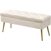 Image de HOMCOM Banquette de Rangement en Velours, Tabouret Rembourré avec Design Capitonné, Structure Métallique, 102 x 35 x 43 cm, Beige