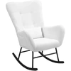 Image de HOMCOM Chaise à Bascule, housse en peluche, coussin lombaire, antidérapante, jusqu'à 120 kg, Blanc