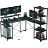 Image de HOMCOM Bureau en Forme de L avec Station de Recharge, Bureau Informatique d'Angle avec Support pour Écran et Étagères, pour Bureau à Domicile, Bureau, Noir