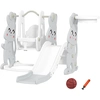 Image de AIYAPLAY Ensemble de jeu 4 en 1 pour tout-petits, toboggan, balançoire, structure d'escalade, panier de basket, plastique, design de lapin, Gris