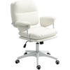 Image de HOMCOM Chaise de bureau réglable en hauteur avec coussin doux et revêtement en simili cuir, roulettes flexibles et fonction d'inclinaison, Blanc