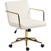 Image de HOMCOM Chaise de bureau à roulettes avec accents dorés, chaise d'ordinateur à base métallique, revêtement en tissu effet velours, blanc crème
