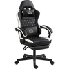 Image de HOMCOM Chaise de jeu avec repose-pieds, chaise d'ordinateur avec coussin de tête & coussin, revêtement en similicuir, pivotante, réglable en hauteur, métal, plastique, noir+blanc