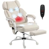 Image de HOMCOM Fauteuil de bureau à dossier haut avec massage par vibration et chauffage, ergonomique, inclinable, avec repose-pieds, blanc crème
