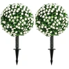 Image de HOMCOM Boules de roses artificielles résistantes aux UV pour l'extérieur, lot de 2 tiges de roses, 55 cm, Blanc