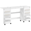 Image de HOMCOM Table de couture pliante avec 2 portes magnétiques, table roulante de loisirs avec 4 boîtes, 20 ergots, compartiment de rangement, Blanc