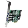 Image de StarTech.com Carte contrôleur PCI Express à 4 ports USB 3.0 SuperSpeed - Adaptateur PCIe avec UASP et alimentation SATA