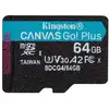 Image de Carte microSD Kingston Canvas Go Plus 64 Go UHS-I U3 200 Mo/s A2 Noir, Turquoise