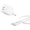 Image de Chargeur Belkin WCH019KQ1MWH-B6 GaN 50 W 2x USB-C Blanc avec câble 1 m