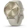 Image de Montre connectée hybride Garmin vívomove Trend avec lunette en acier inoxydable couleur or crème et bracelet en silicone marron