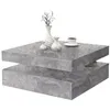 Image de Table basse carrée pivotante - Panneau de particules - Décor béton gris clair - Classique - L 78 x P 78 x H 35,4 cm - COFFEE